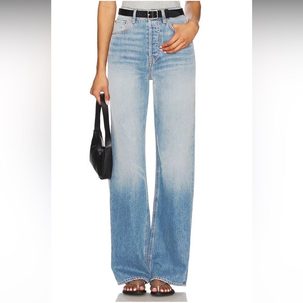 GRLFRND Two-Tone High-Rise Wide-Leg Jeans - Light & Medium Blue